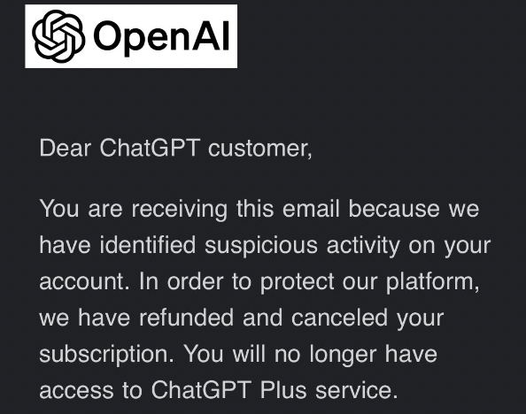 1686209051284.png ChatGPTPlus再大面积封号?用户账户遭疑,OpenAI退款应对